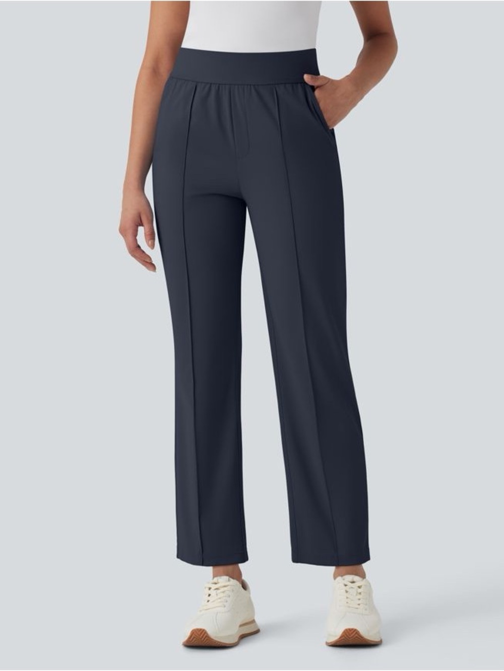 Mid High Waist NWT Pockets Quick Dry Golf Pants-Golf Tee-UPF40+ Large Dark Blue